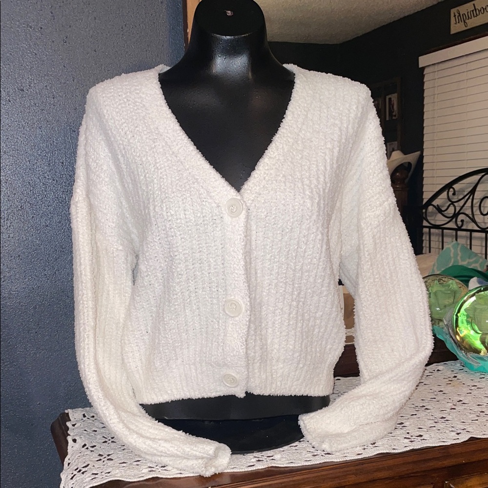 No Boundaries White Button-Up Cardigan